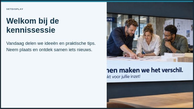 Voorbeeld van het scherm-item Welkom bij de kennissessie